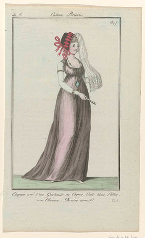 Journal des Dames et des Modes, Costume Parisien, 7 August 1798, Year 6, (54) : Chapeau orné d'une Guirland (...), anonymous, 1798 Canvas Print