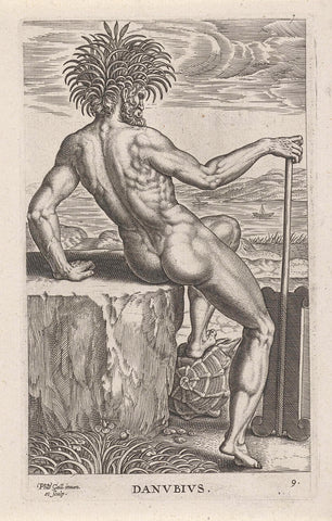 River god Danubius, Philips Galle, 1586 Canvas Print