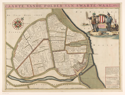 Map of the polder Zwartewaal, Jan Stemmers, 1701 - 1729 Canvas Print