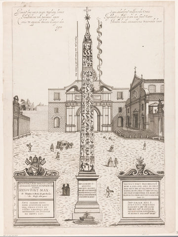 Flaminische obelisk op Piazza del Popolo te Rome, anonymous, in or after 1655 Canvas Print