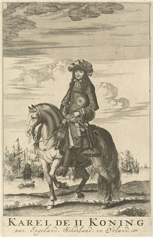 Equestrian portrait of Charles II, King of England, Jan Luyken, 1685 Canvas Print