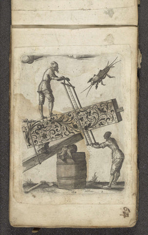 Blackwork Ornament with Two Sawing Men in a Sketchbook with 131 Prints, Jean Toutin, 1619 Canvas Print