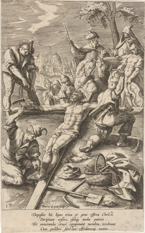 Christ is nailed to the cross, Pieter de Jode (I), 1590 - 1632 Canvas Print