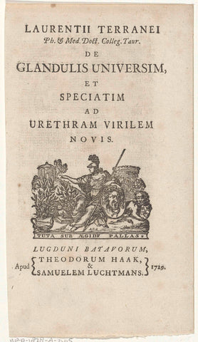 Title vignette for: Lorenzo Terraneo, De glandulis universim, et speciatim ad urethram virilem novis, 1729, Adriaan Le Duc, 1729 Canvas Print