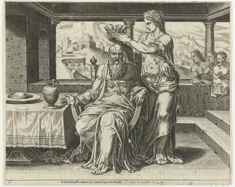 The Virtuous Woman crowns her husband, Dirck Volckertsz. Coornhert, 1555 Canvas Print