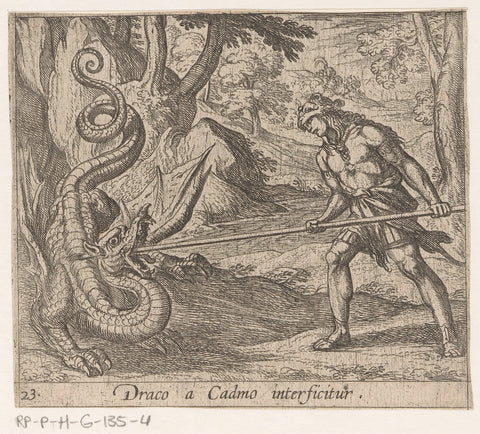 Cadmus kills the dragon, Antonio Tempesta, 1606-1638 Canvas Print