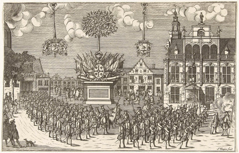 Procession of the Hague archery, c. 1750, J. Chapon, 1725 - 1775 Canvas Print