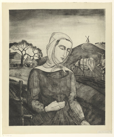 Flemish farmer's wife in a hilly landscape, Lodewijk Schelfhout, 1926 Canvas Print