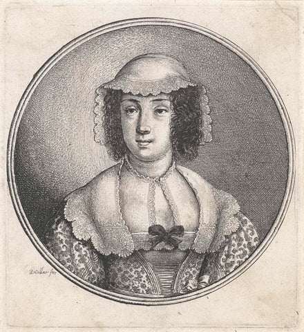 Woman with lace head cap and a bow on the décolleté, Wenceslaus Hollar, 1644 - 1647 Canvas Print