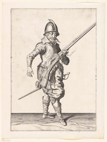 Soldier holding his rudder with his left hand pointed upwards, Jacob de Gheyn (II) (workshop or), 1597 - 1607 Canvas Print