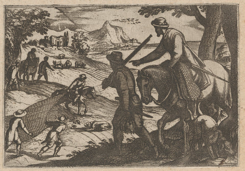 Hunters catch birds with nets, Antonio Tempesta, 1598 Canvas Print