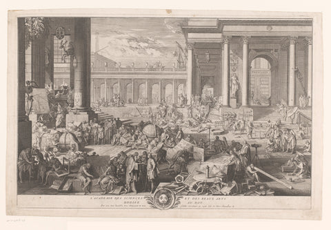 Verschillende disciplines in de Académie des sciences et des beaux arts, Sébastien Leclerc (I) (attributed to), 1698 Canvas Print