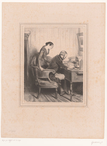 Man writes a note for his wife, Paul Gavarni, 1841 Canvas Print