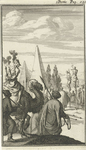 Figures for punishment impaled on a pole in Egypt, Jan Luyken, 1689 Canvas Print