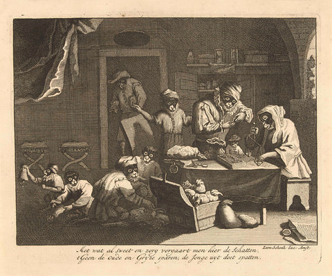 Monkeys Weighing and Counting Money, Leonard Schenk (possibly), 1720 Canvas Print