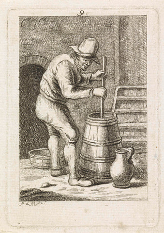 Man butter on the churning, Pieter de Mare, 1777 - 1779 Canvas Print