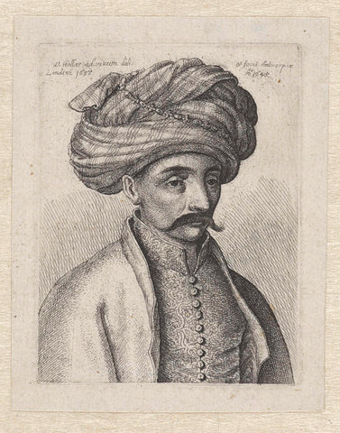 Portrait of a Turkish man with moustache and turban, Wenceslaus Hollar, 1645 Canvas Print
