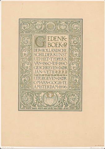 Title page of Gedenkboek der Hollandsche schilderkunst uit het tydperk van 1860 tot 1890, Antoon Derkinderen, 1896 Canvas Print