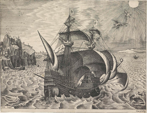 Zeilschip met de val van Icarus, Frans Huys, 1561 - 1565 Canvas Print