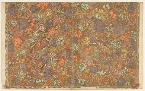 Leaf with scattering pattern of flowers and fruits, anonymous, c. 1720 - c. 1760 Canvas Print