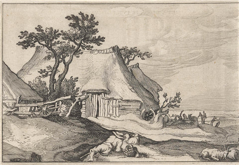 Farm and shepherd with sheep and goat, Claes Jansz. Visscher (II), 1620 Canvas Print