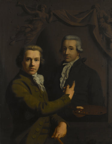 Self Portrait, Pointing at a Portrait of the Artist's deceased Colleague Dirk Jacobsz Ploegsma (1769-91), Willem Bartel van der Kooi, 1791 - 1795 Canvas Print