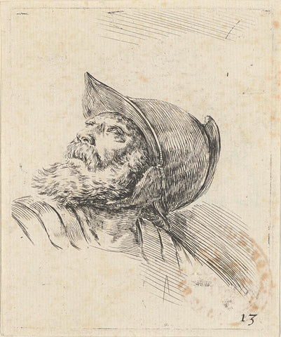 Head of an old soldier with beard and helmet, looking up to the left, Stefano della Bella, 1620 - 1647 Canvas Print