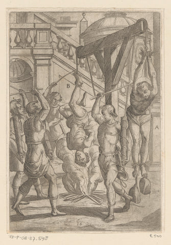 Burning hanging upside down and beating, Antonio Tempesta, 1565 - 1630 Canvas Print