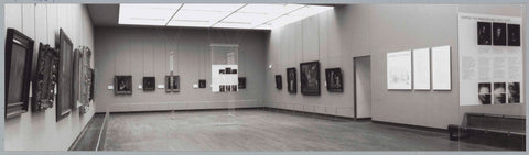 Room with paintings by Rembrandt students and four plexiglass information panels, a passageway on the right, c. 1991 - c. 1992 Canvas Print