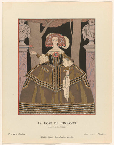 Gazette du Bon Ton. Art- Modes & Frivolités, 1924 - No. 8 : La rose de l'infante / Costume, by Worth, George Barbier, 1924 Canvas Print