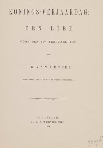 King's Birthday: a song for the 19th of February 1861, J.H. van Lennep, 1861 Canvas Print