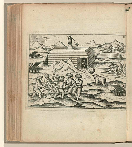 Shooting and skinning of a polar bear, 1597, anonymous, 1598 Canvas Print