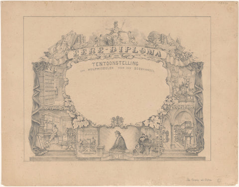 Design for a diploma for the Exhibition of Tools for the Bookshop, 1881, anonymous, 1881 Canvas Print