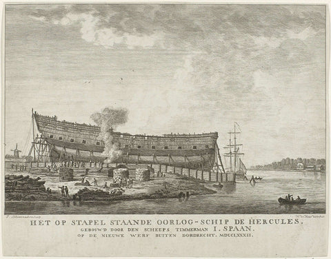 Warship Hercules in the pipeline, 1782, Johannes Schoenmakers, 1782 Canvas Print