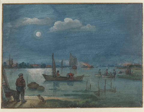 Moonlit River Landscape with Fishermen, Hendrick Avercamp, c. 1625 Canvas Print