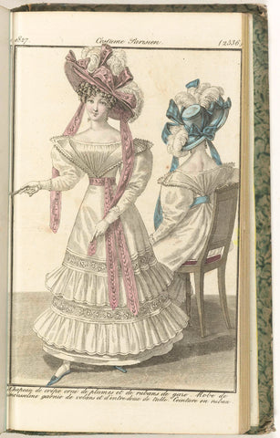 Journal des Dames et des Modes, Costume Parisien, 20 September 1827, (2536): Chapeau de crêpe..., anonymous, 1827 Canvas Print