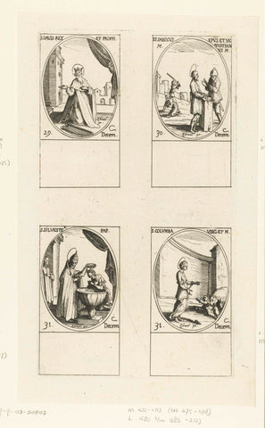 Heilige David, Heilige Sabinus en Heilige Venustianus van Spoleto, Heilige Silvester I, Heilige Columba van Sens (29-31 december), Jacques Callot, 1632 - 1636 Canvas Print