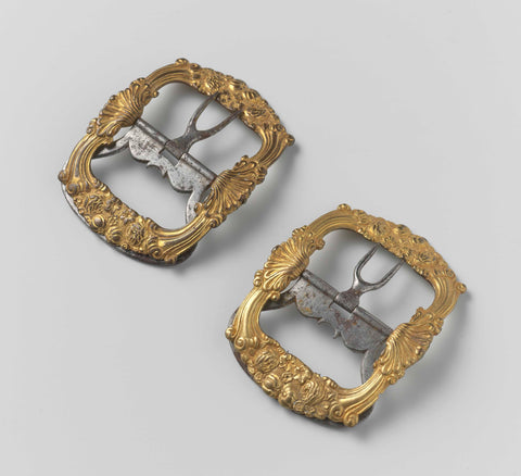 Gilded shoe buckle of copper (?), embossed with shell and fruit, anonymous, c. 1770 Canvas Print