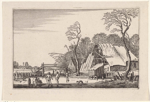 Figures on the ice at a dilapidated farm, Jan van de Velde (II), 1616 Canvas Print