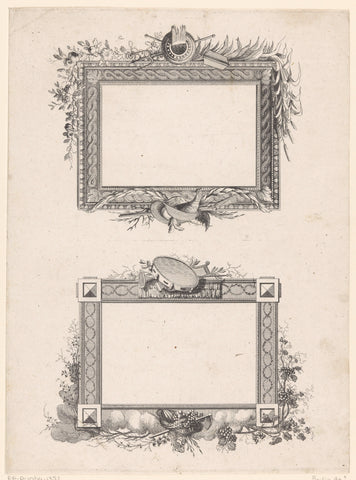 Frames with bird and musical instruments, Johann Thomas Hauer, 1758 - 1820 Canvas Print