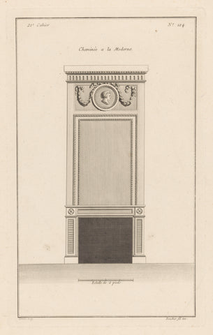 Fireplace with medallion, Jean Pelletier, 1772 - 1779 Canvas Print