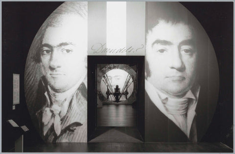 Entrance of a room. on the wall next to the passage are two ceiling-high portraits of Daendels reproduced, c. 1991 Canvas Print