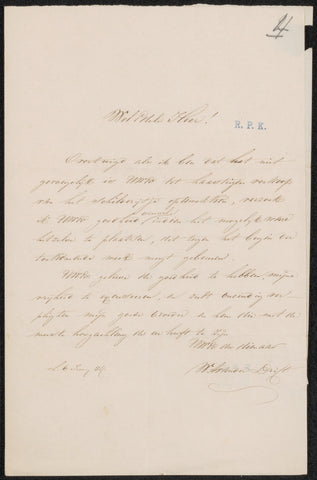 Letter to Lambertus Hardenberg, W.A. van der Drift, 1854 Canvas Print