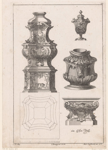 Stove, vases and pedestal, Johann Rumpp, 1712 - 1755 Canvas Print