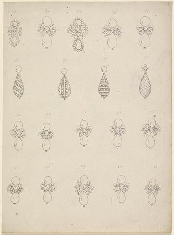 Three Sheets with Designs for Earrings, anonymous, c. 1750 - c. 1780 Canvas Print