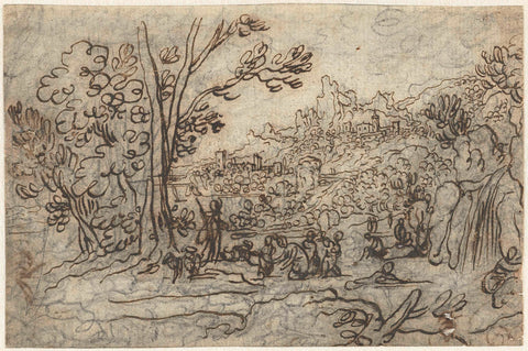 Landscape with Actaeon and Diana and her companions, Cigoli, 1569 - 1613 Canvas Print