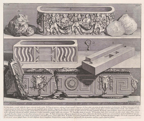 Fragments from the tomb opposite Saint Sebastian outside the Walls in Rome, Giovanni Battista Piranesi, c. 1756 - c. 1757 Canvas Print