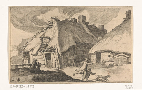 Burning houses, Frederick Bloemaert, after 1635 Canvas Print