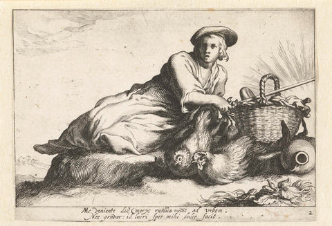 Woman with chickens, Cornelis Bloemaert (II), after c. 1625 Canvas Print