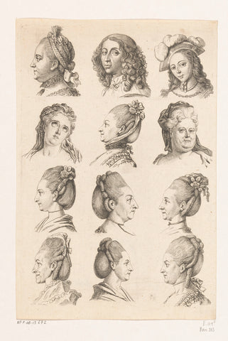 Twelve Heads of Women, Daniel Nikolaus Chodowiecki, 1775 Canvas Print